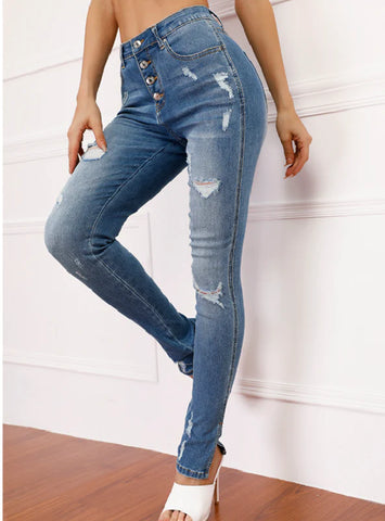 PUNCHED STRETCH JEANS PENCIL PANTS