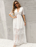 Summer Embroidery Lace Hollow Out Maxi Dress