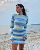 Women Casual Summer SexyStripe Knit Bodycon Dress