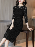 New Spring And Autumn Goddess Temperament All-match Lace Dress