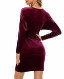 sexy women's wear large V-neck slim fit women's long sleeved belt velvet dress