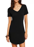 new women's short sleeved V-neck solid loose dress