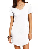 new women's short sleeved V-neck solid loose dress