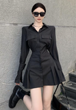 Black Shirt Dress Women Elegant Vintage Long Sleeve Dresses