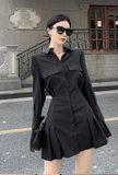 Black Shirt Dress Women Elegant Vintage Long Sleeve Dresses