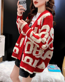 Winter knitted letter cardigan sweater coat V-neck cardigan women's jacket