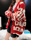 Winter knitted letter cardigan sweater coat V-neck cardigan women's jacket