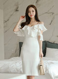 Simple White V-Neck Sexy Sling Strapless Decorative Ruffles Elegant Party Women's Dresses