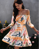 Sexy Off Shoulder Print Mini Dress Summer Women Slash Neck A-line Floral Dress