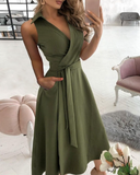 Summer Office Ladies Sexy V-Neck Dresses Female Casual Long Sleeve Dress