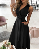 Summer Office Ladies Sexy V-Neck Dresses Female Casual Long Sleeve Dress