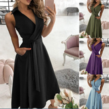 Summer Office Ladies Sexy V-Neck Dresses Female Casual Long Sleeve Dress