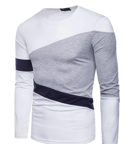 Slim Fit Long Sleeve Basic Simple Casual Patchwork Round Neck T-shirt