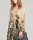 new sweater loose slim plus size cartoon print pullover sweater