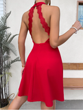 sexy backless short skirt cross-border high-necked lace dress