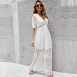 Summer Embroidery Lace Hollow Out Maxi Dress