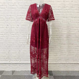 Summer Embroidery Lace Hollow Out Maxi Dress