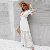 Summer Embroidery Lace Hollow Out Maxi Dress