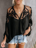 Unique See-through V-neck Lace Blouses&shirts Tops