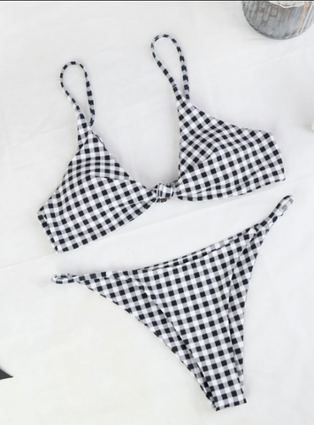 Plaid Strappy Bikini Set